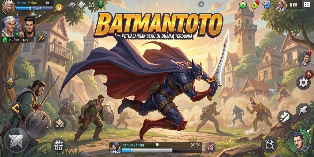 Screenshot gameplay BATMANTOTO menunjukkan dunia luas yang dapat dieksplorasi.