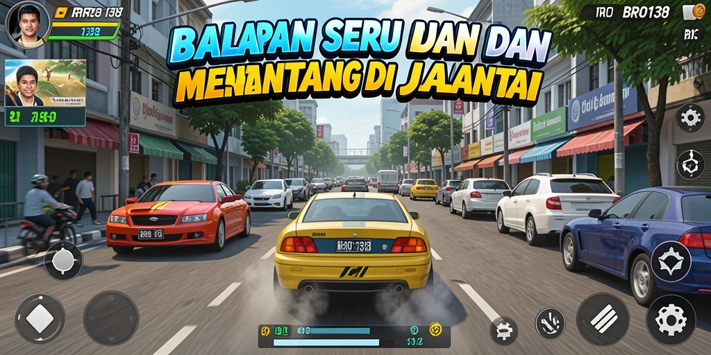 Screenshot BRO138 menampilkan aksi balapan yang mendebarkan dengan mobil dan trek yang memukau.