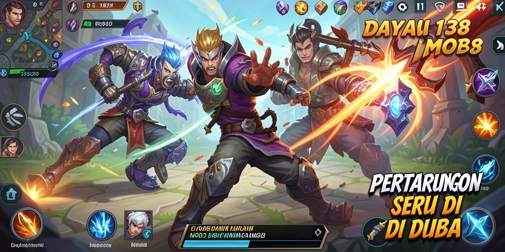 Tampilan aksi seru dari gameplay DAYA138 dengan karakter MOBA.