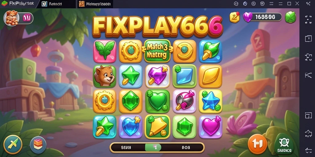 Screenshot gameplay FIXPLAY666 menampilkan tantangan Match-3 yang seru.