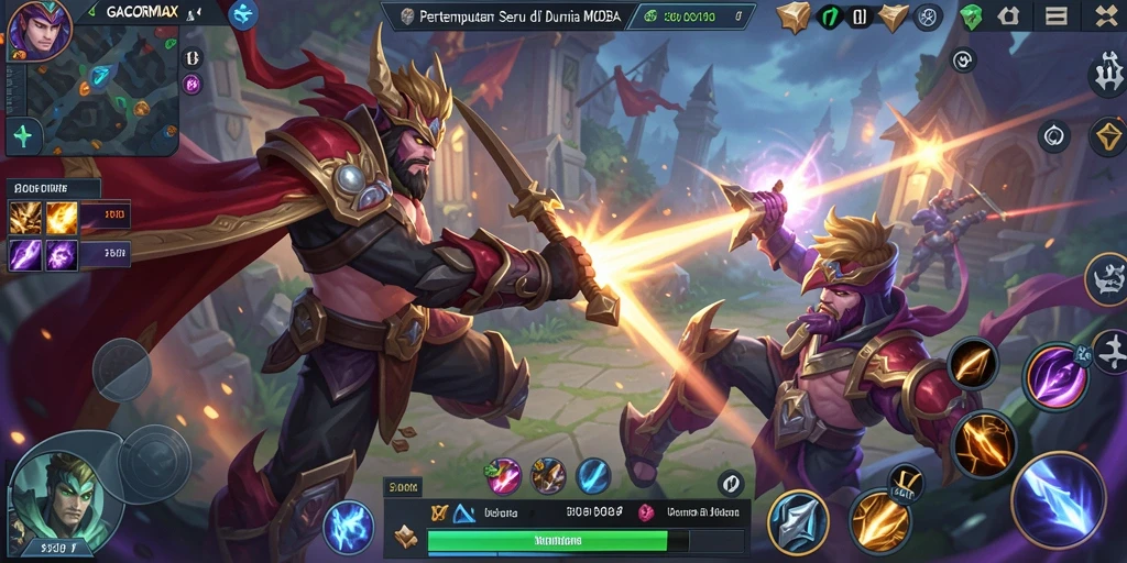 Gameplay seru GACORMAX dalam aksi pertempuran MOBA.