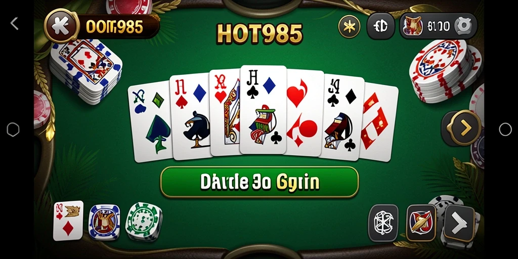 Tampilan gameplay HOT985 dengan suasana permainan Domino yang seru.