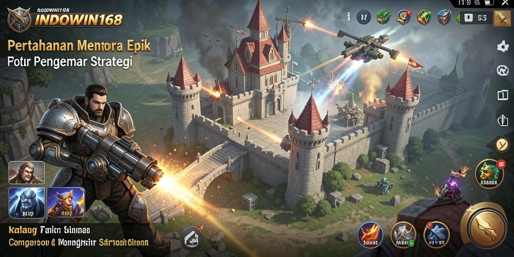 Screenshot gameplay <strong>INDOWIN168</strong> yang menampilkan pertahanan menara yang seru.