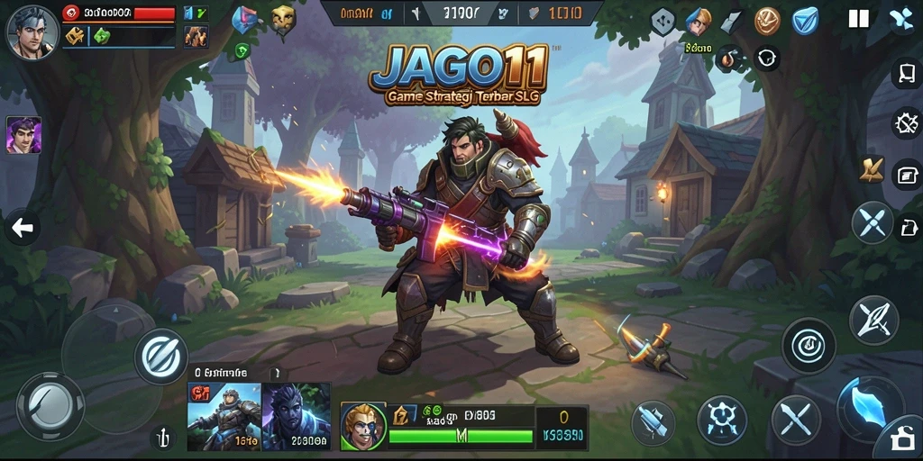 Tampilan gameplay menarik dalam JAGO11 menunjukkan strategi dan aksi dinamis.