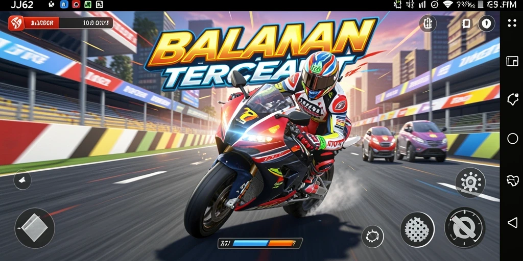 Gameplay seru JJ62 dengan motor balap yang cepat.