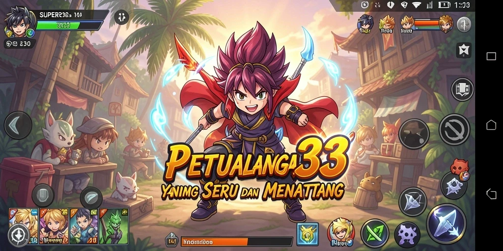 Tangkapan layar permainan SUPER33 menunjukkan aksi seru karakter anime.