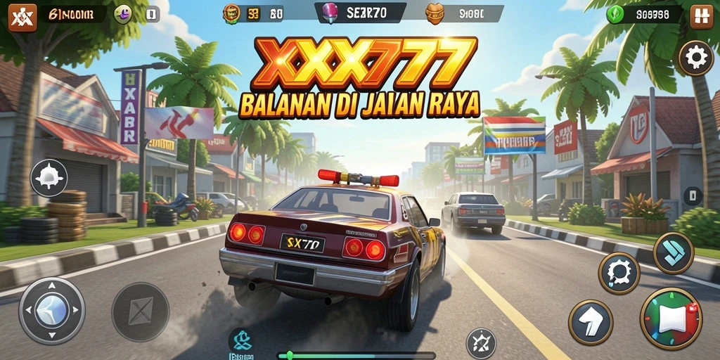 Tampilan gameplay <strong>XXX777</strong> yang mendebarkan di jalan raya.